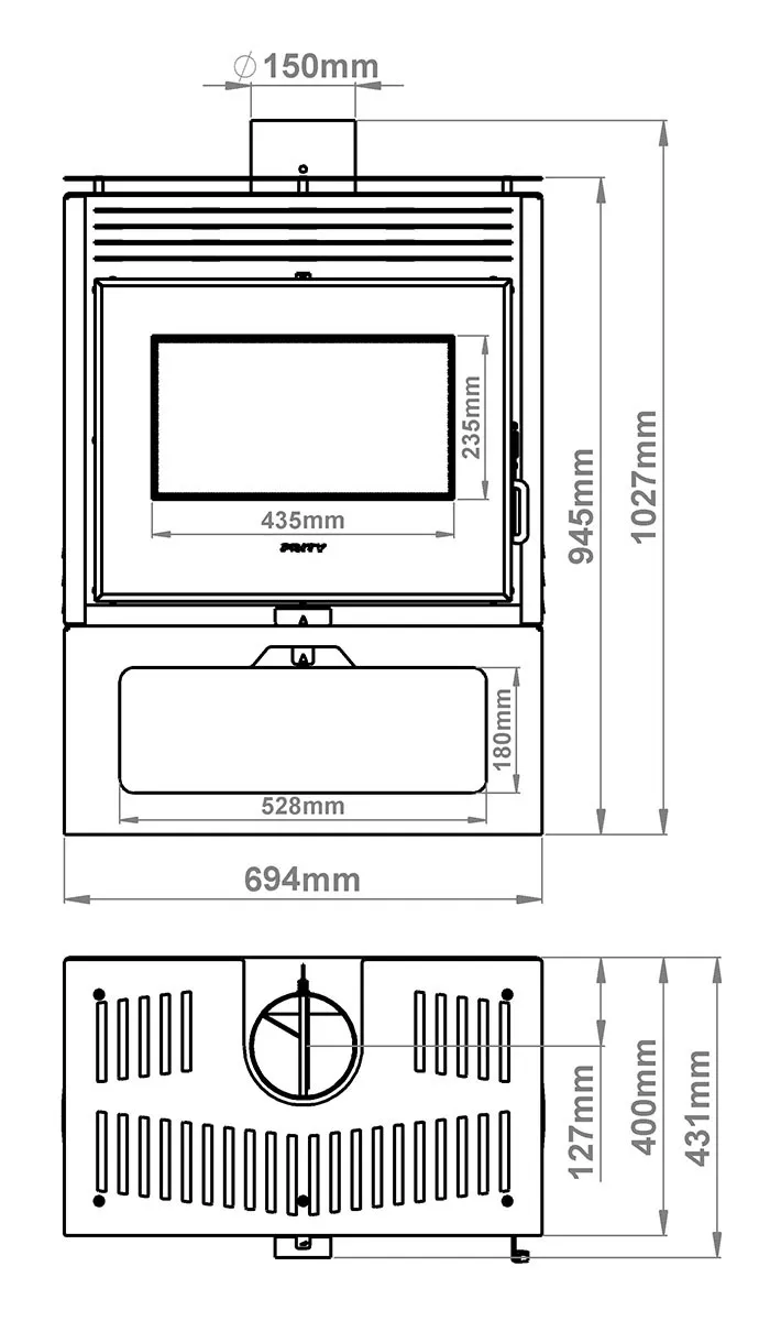 Prity PM3 E stufa a legna panoramica 10,8 kW