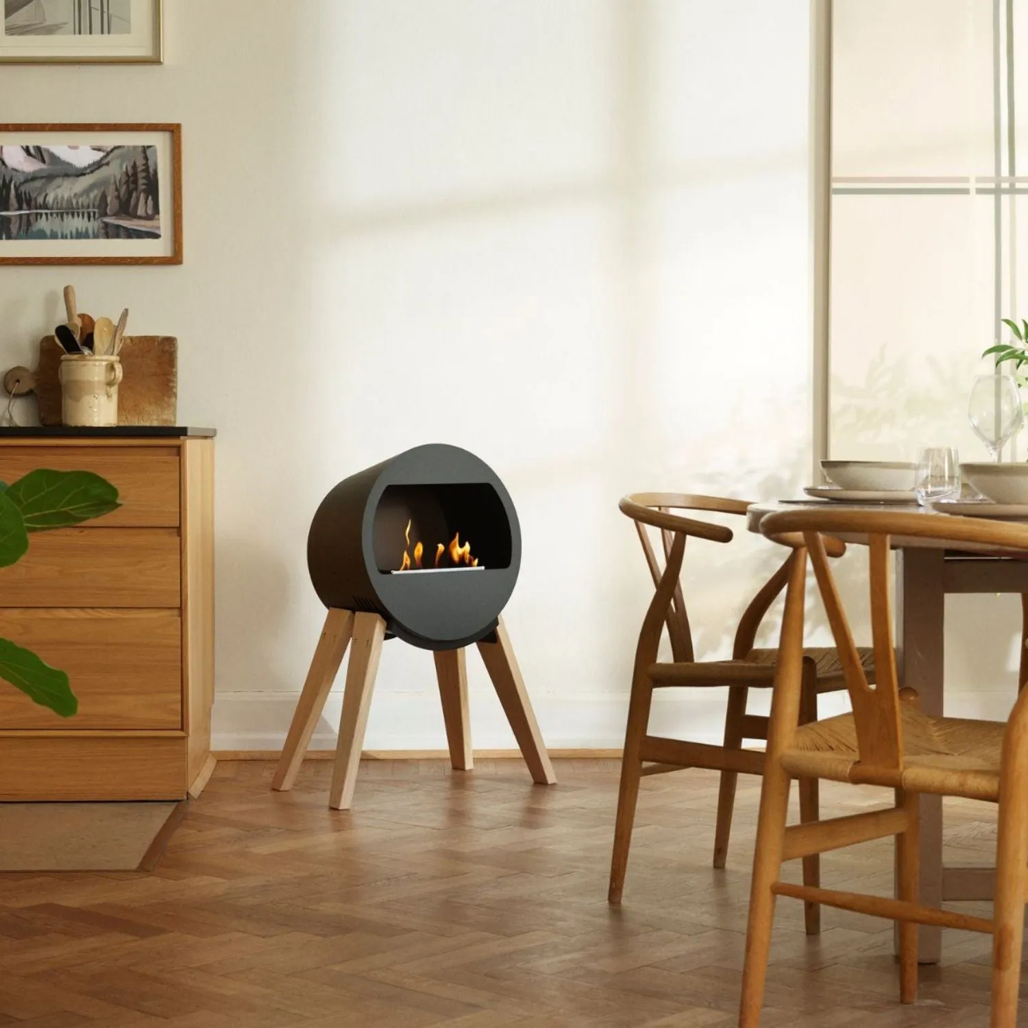 Aduro B2 Caminetto Bioetanolo con Gambe Rovere