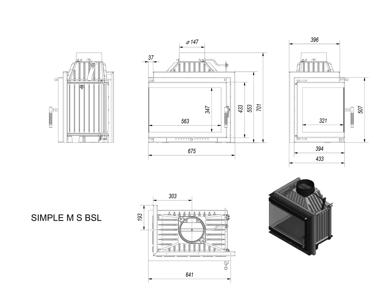 Kratki Simple Inserto Camino a Legna 8 kW Ø150