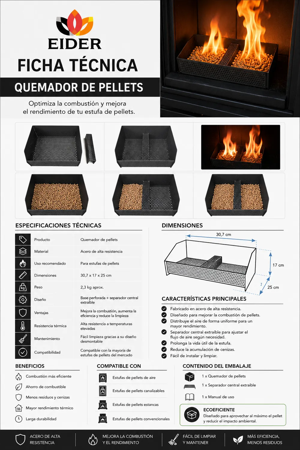 Eider Biomasa Bruciatore Pellet per Stufa a Legna