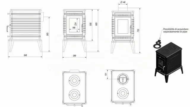 Kratki Koza K10 stufa a legna 10 kW ghisa nera