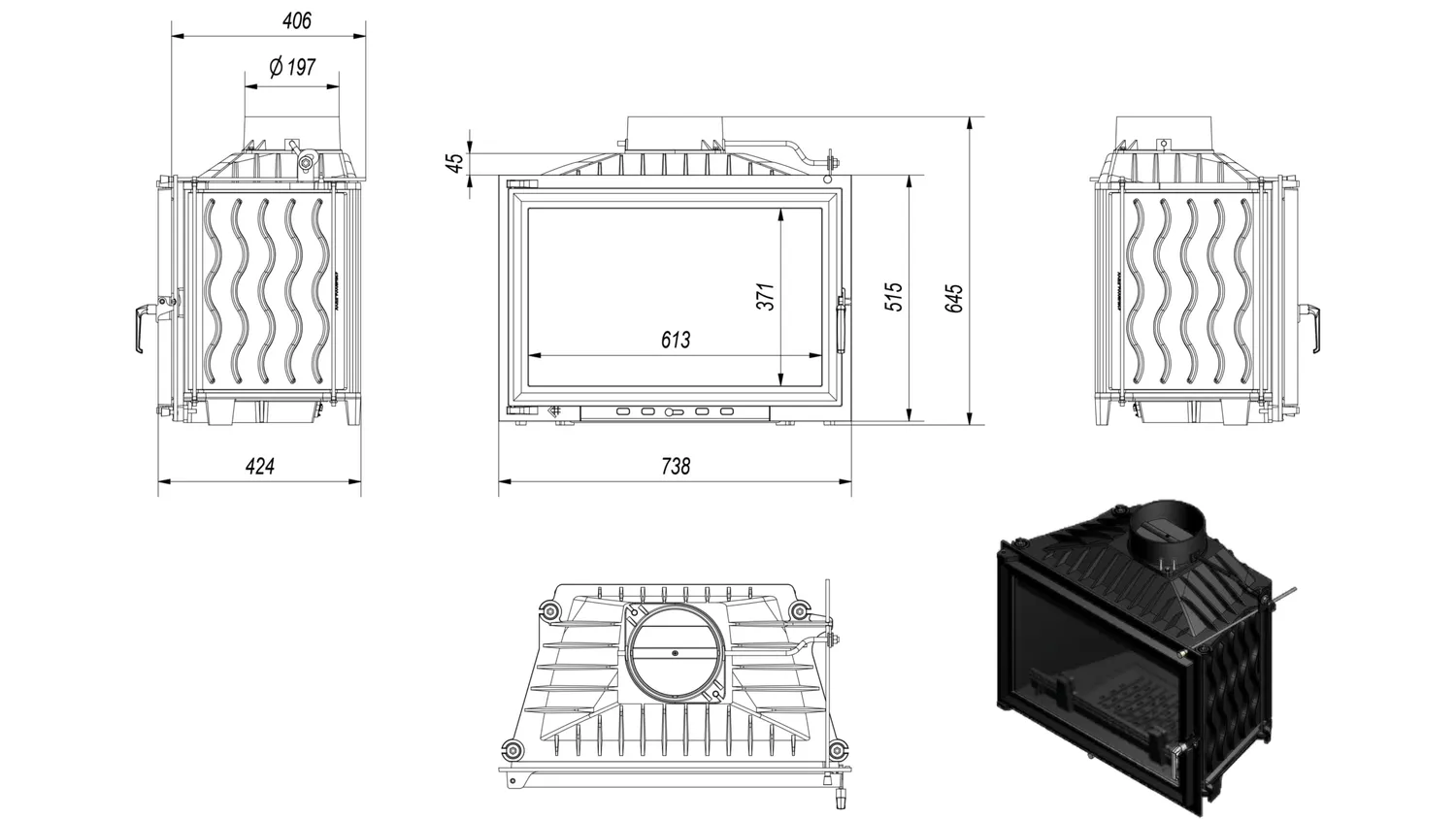 Kratki Wiktor Inserto Camino a Legna 14 kW Ø200