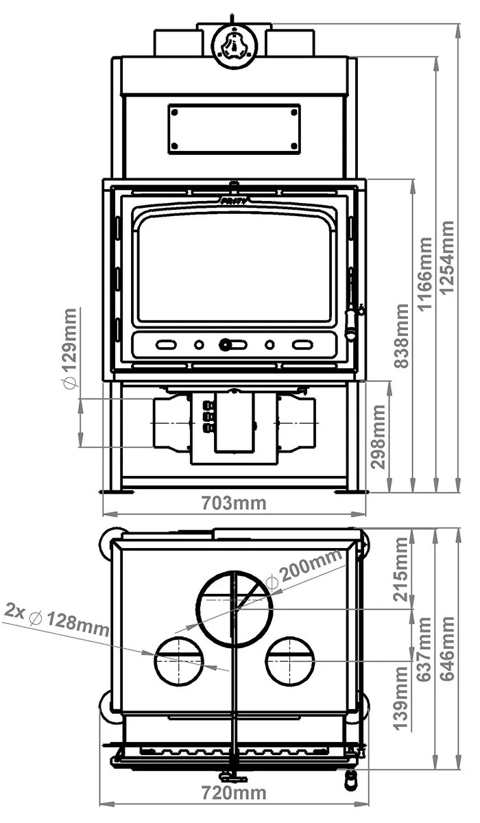 Prity CF E focolare a legna ventilato 16,5 kW Ø 200 mm
