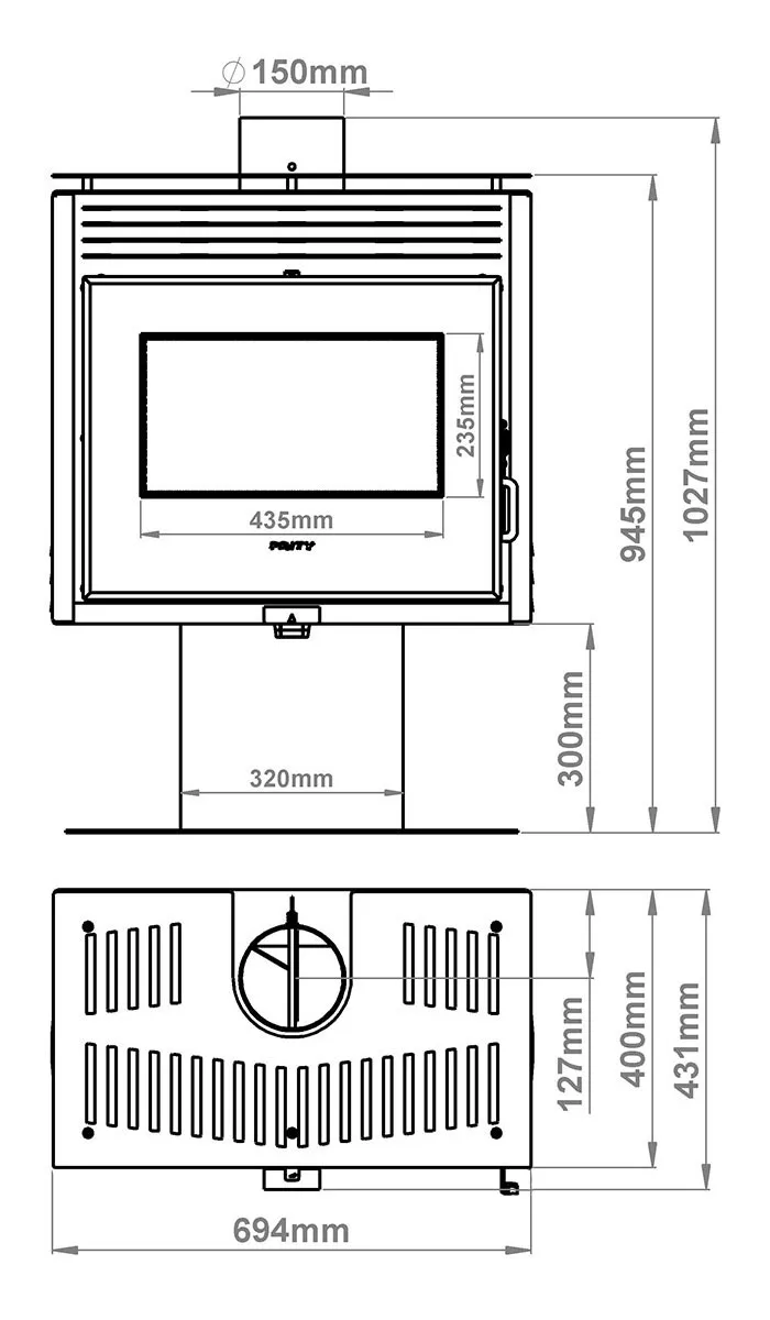 Prity PM3L E stufa a legna panoramica 10,8 kW