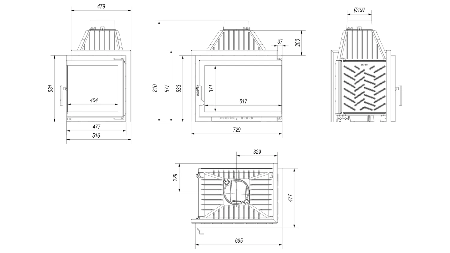 Kratki Simple inserto camino a legna 15 kW vetro angolare